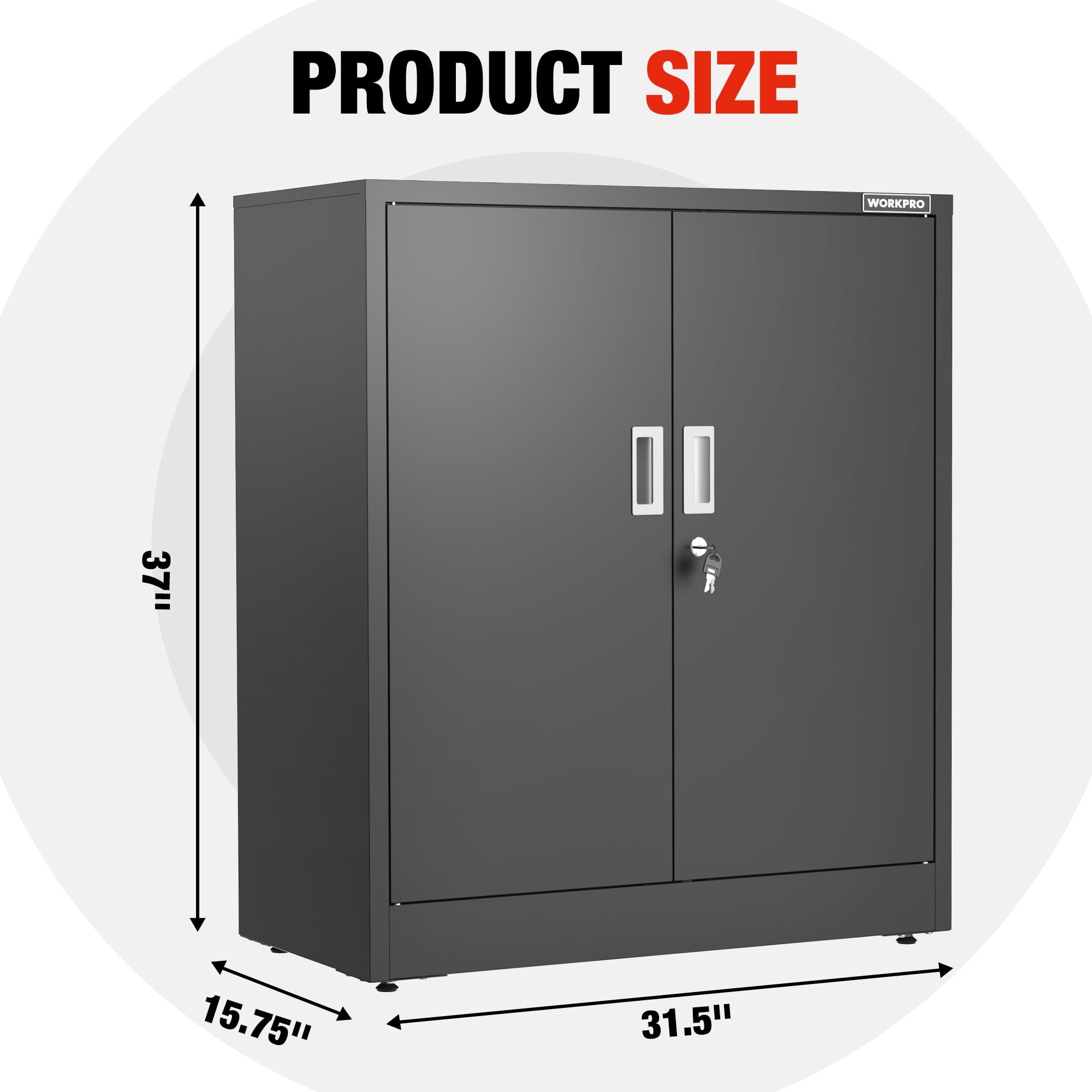 WORKPRO Black Small Industrial Metal Storage Cabinet w/Doors & Shelves -