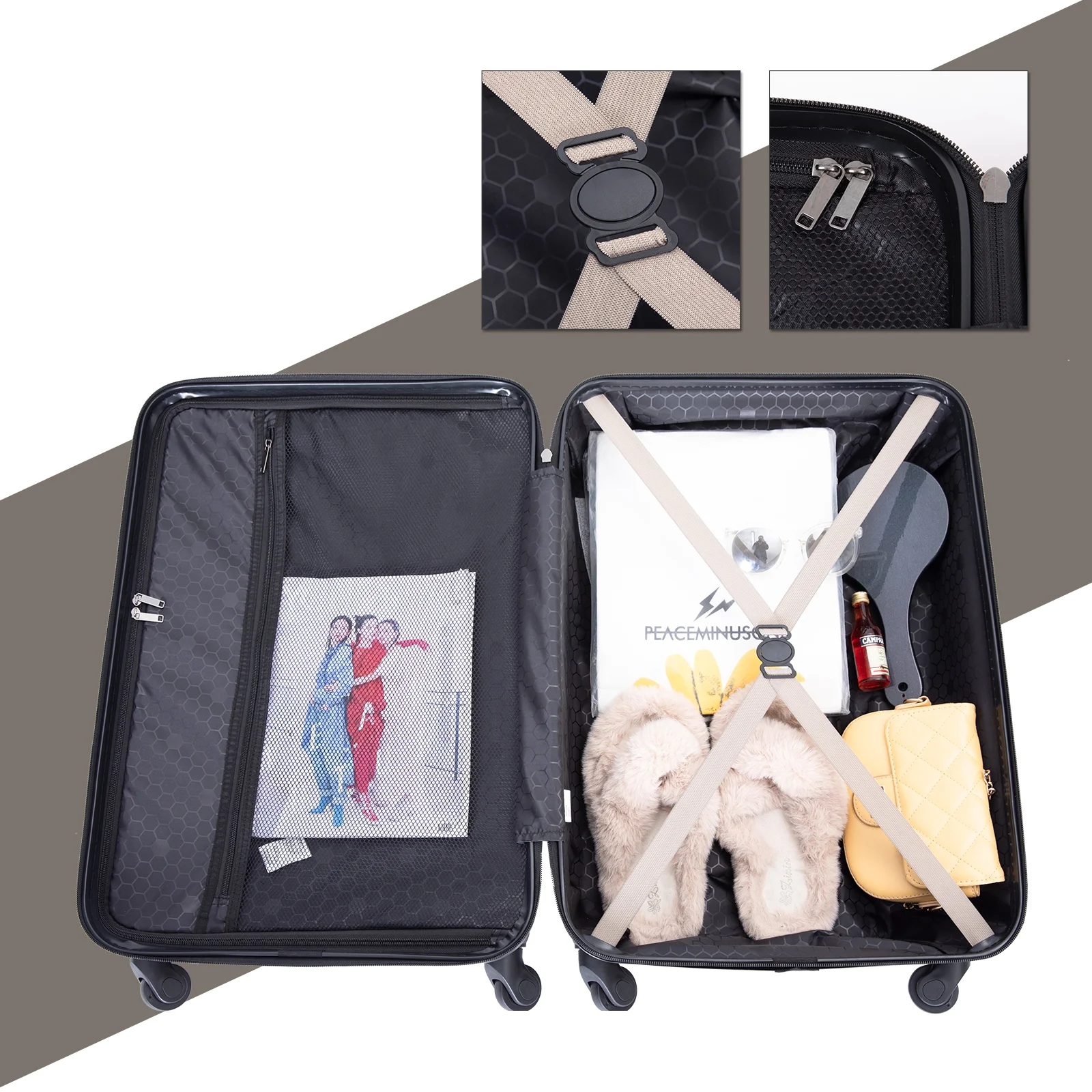 Travelhouse 3 Piece Hardside Luggage Set with TSA Lock Spinner Wheels, Gold