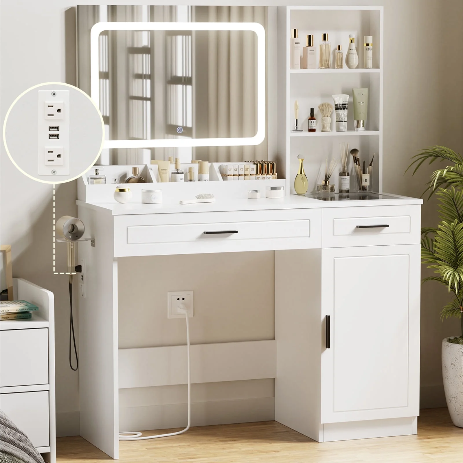 Hommpa Makeup Vanity with LED Lighted Mirror Vanity with Glass Top Drawers 25990₽