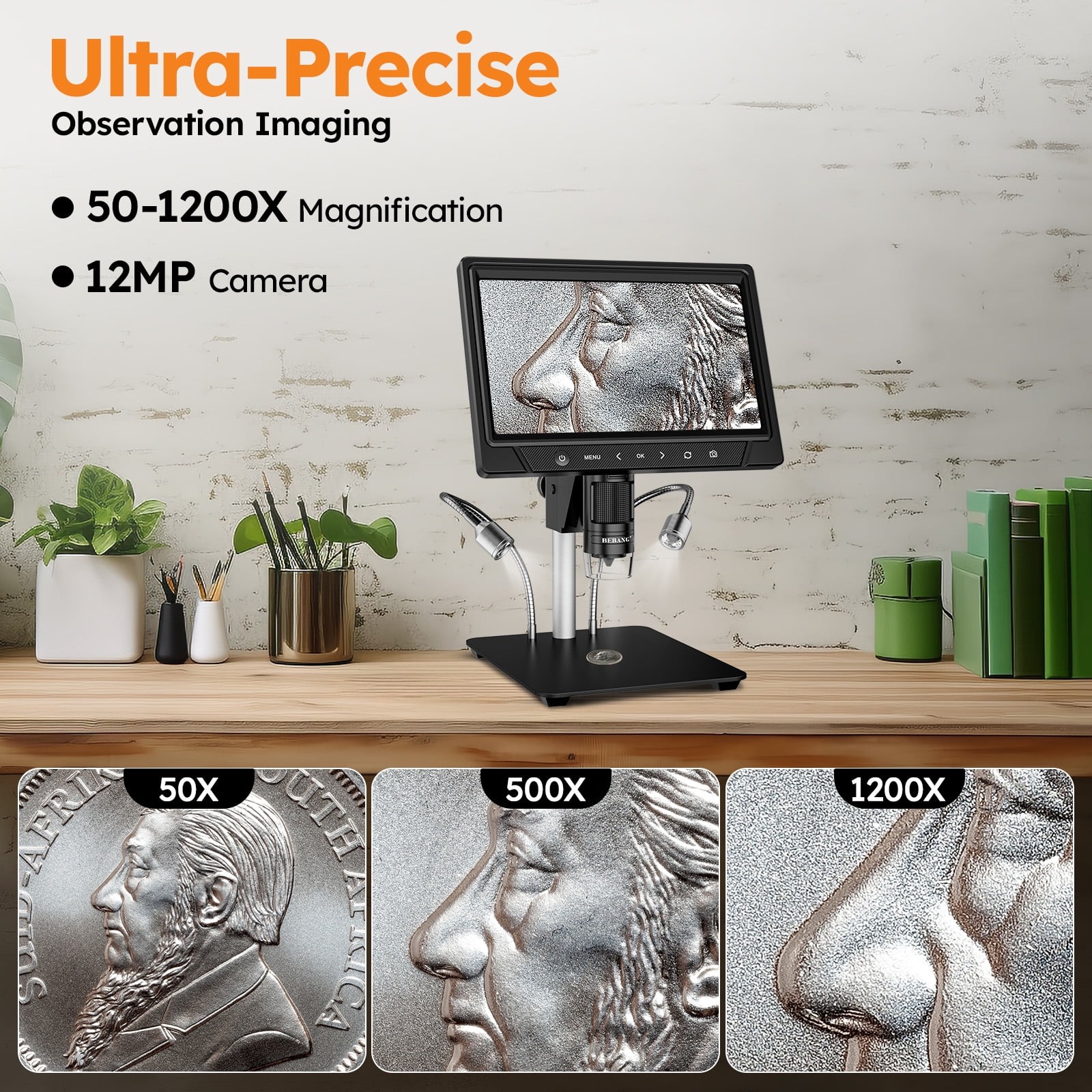 BEBANG 1200X Soldering 10.1" LCD Digital Microscope - HD Rotatable Screen