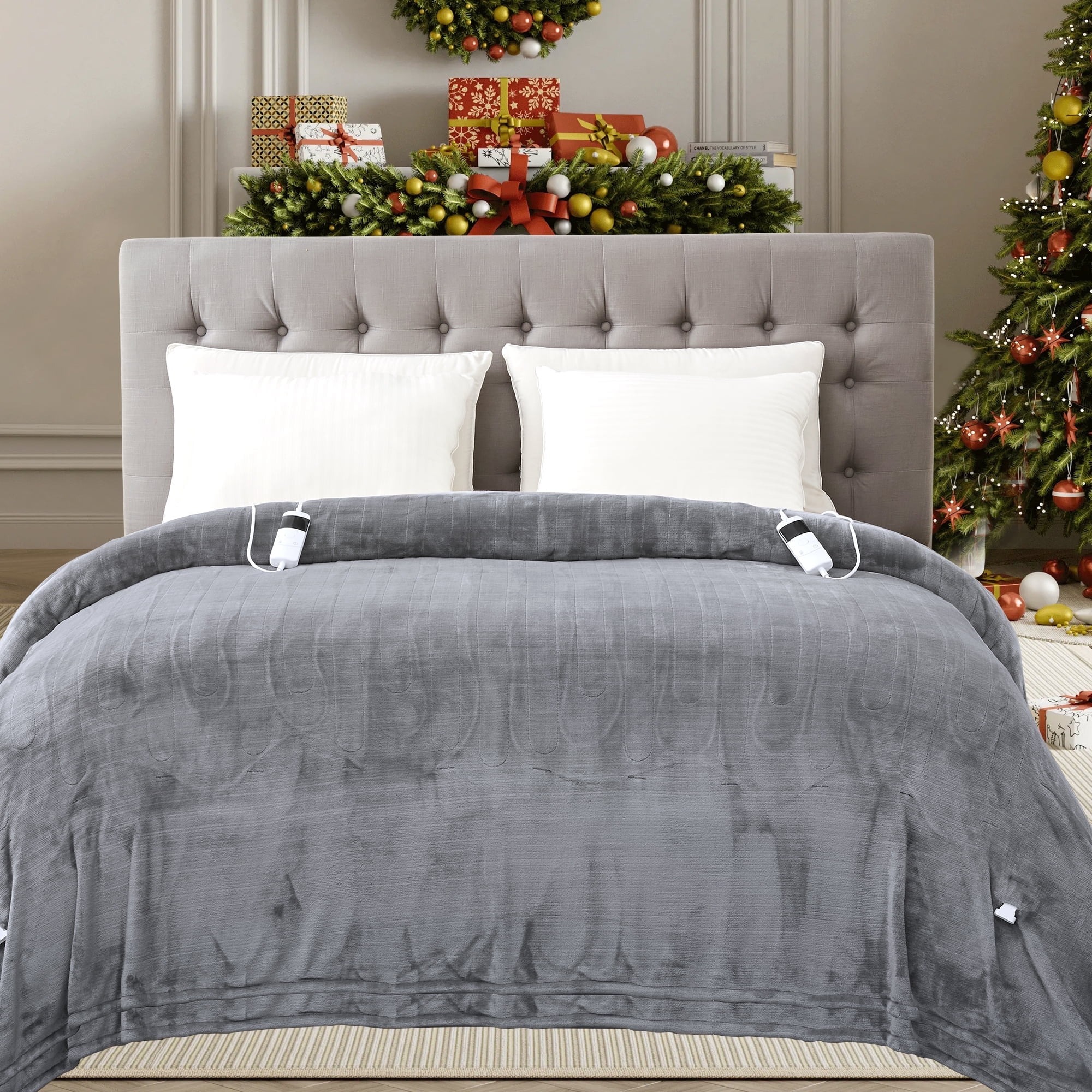 Puredown Electric Heated Blanket King Size with Dual Control, 100x90", Gray