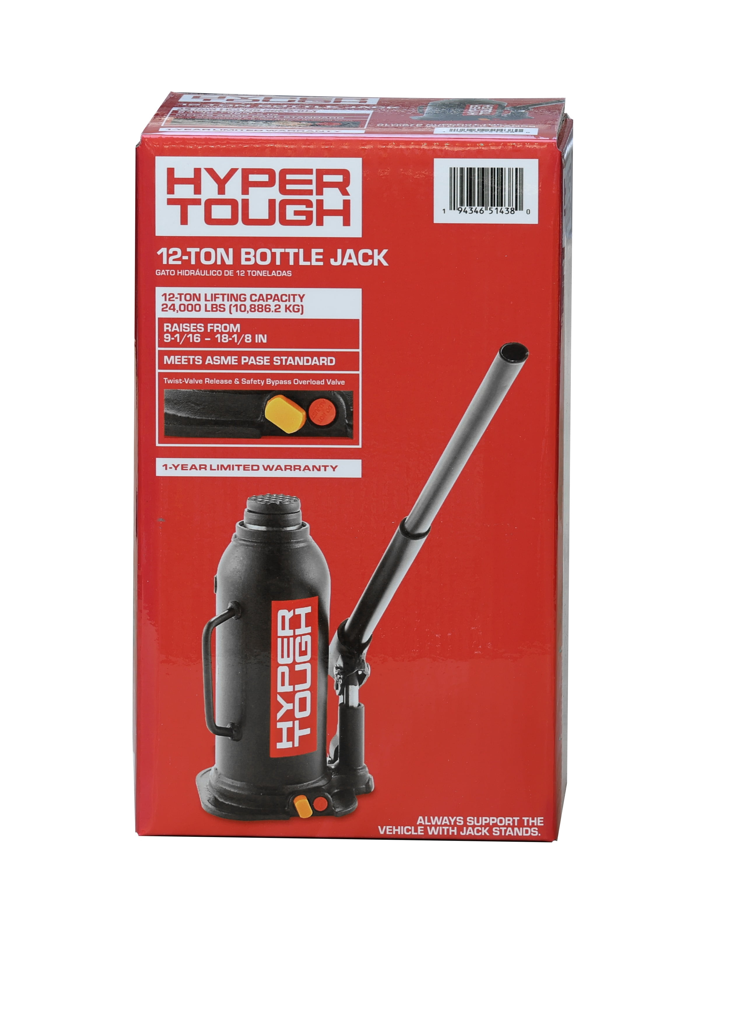 Hyper Tough T91213HW 12 Ton Bottle Jack w/Adjustable Screw Top
