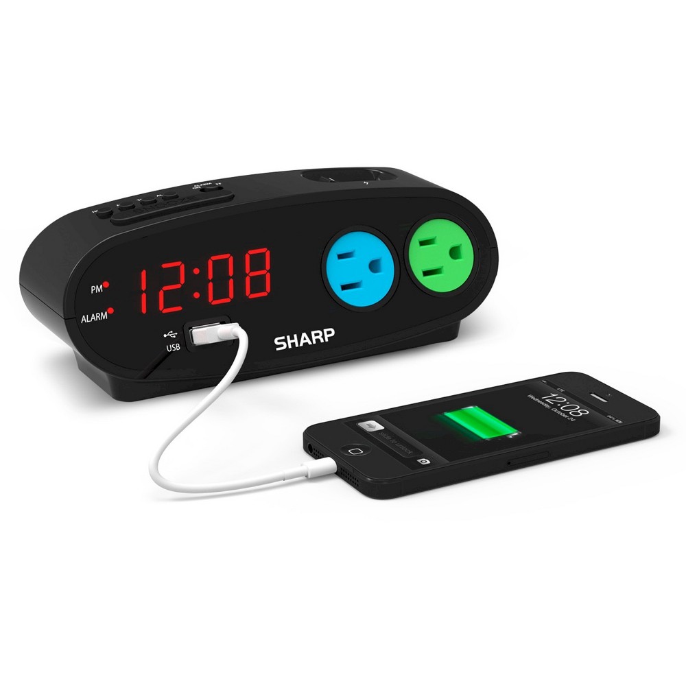 Sharp VBPUSUN04A308 Bedside Alarm Clock with 1 Rapid Charge USB and 2